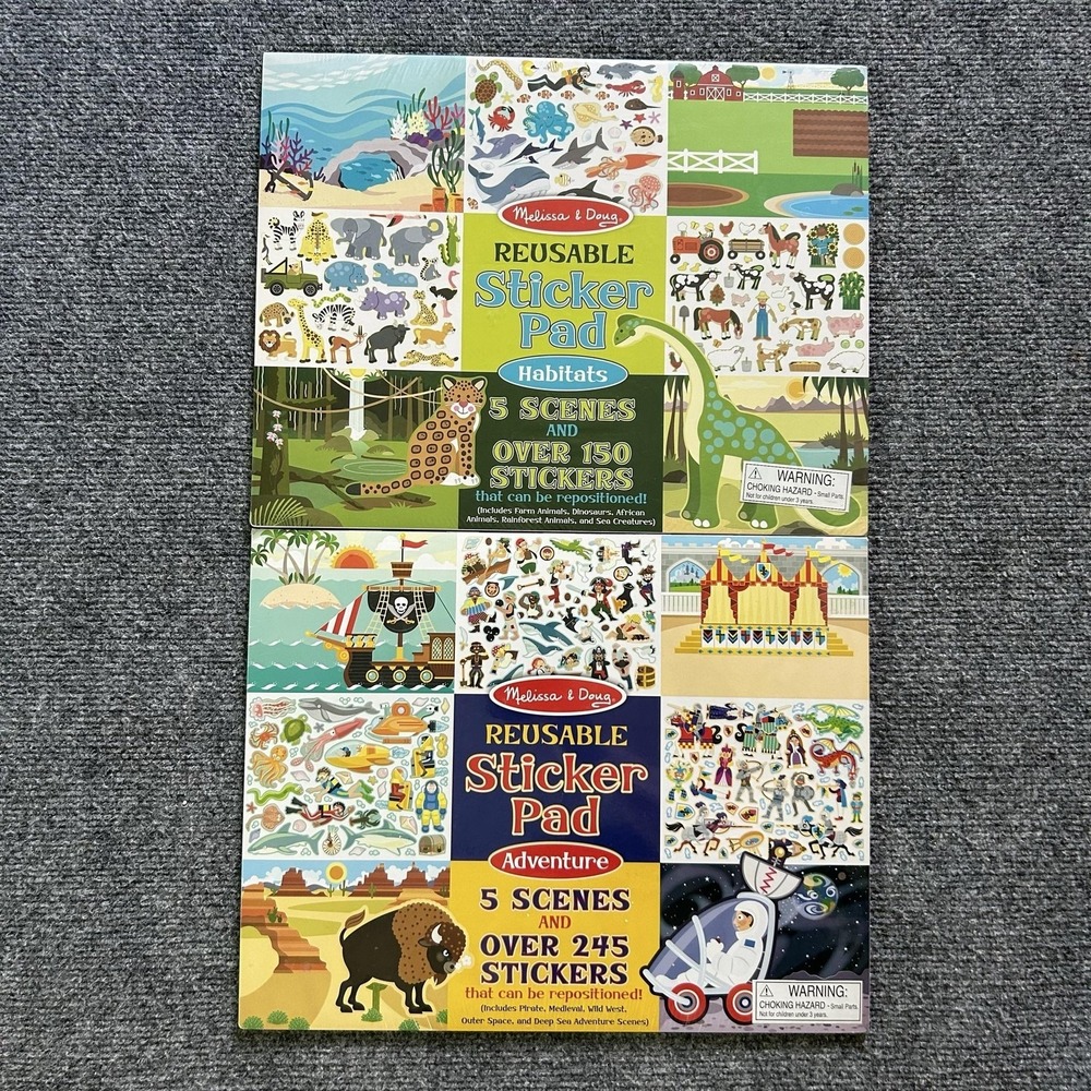 Melissa & Doug Reusable Sticker Pad Habitats Adventure Lot 2 Pads Stickers New